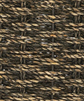 Close-up of Rustic Farmhouse Woven Seagrass Toilet Paper Holder Basket texture in black wash finish with detailed weave pattern.