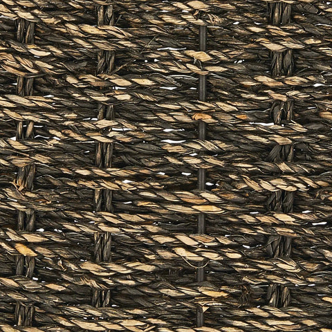 Close-up of Rustic Farmhouse Woven Seagrass Toilet Paper Holder Basket texture in black wash finish with detailed weave pattern.