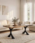 Living room with Industrial Coffee Table Legs Set Of 2, 16.1 Inches High, heavy-duty support, minimalist rustic farmhouse vibe.
