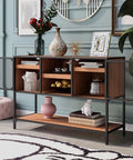 Rock Solid Industrial Buffet Sideboard Console Table With Rustic Farmhouse Barnwood Vibe And Heavy Metal Grid Doors displaying storage compartments.