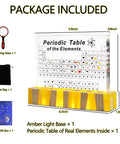 Package for Amber Lighted Acrylic Periodic Table Poster With Real Elements Inside, 83 Elements Shown In 3D Colorful Shapes displayed