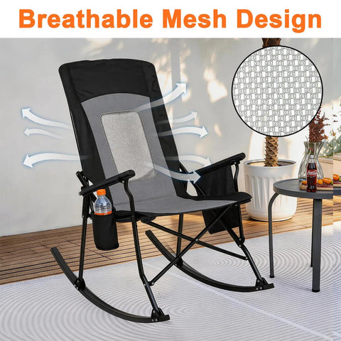 Two Pack Heavy Duty Folding Rocking Chairs For Adults 400 Lbs Capacity With High Back And Hard Armrests Portable Outdoor Rocker