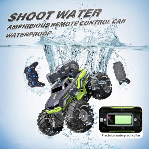 3-In-1 Amphibious RC Stunt Truck with Water Gun floating and spinning submerged underwater