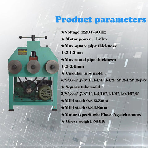 No Sweat One Hundred Ten Volt Electric Tube Bender Handles Round And Square Pipe Shapes With Hardened Steel Jigs For Quick Metal Fabrication. Product parameters displayed.