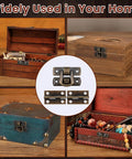 6 Piece Antique Bronze Latch And Hinges Set With Screws For Jewelry Boxes And Small Cabinets, displayed on wooden boxes