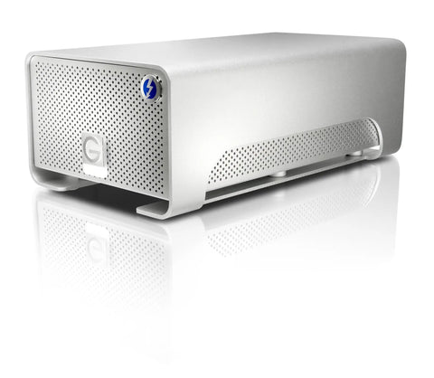 Thunderbolt Dual Drive Storage System 8TB Ultra Fast Data Transfer For Pro Workflows With Dual Thunderbolt Ports Dope Performance For Multi Stream HDV DVCPro HD XDCAM HD And ProRes 422, silver RAID enclosure