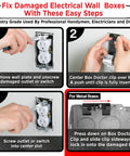 Easy Fix For Loose Outlets And Switches With Electrical Wall Box Repair Clips 10 Pack No Drywall Cut Required No Mess Quick In Wall Mount Solution For Home DIY shown with installation steps
