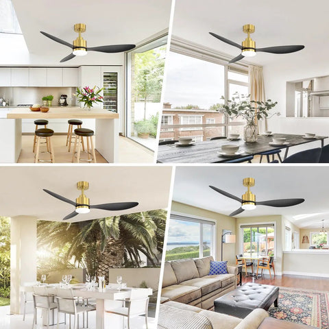 52 Inch Ceiling Fan With Lights And Remote Quiet Dc Motor 3 Reversible Blades Dope Modern Gold And Black Finish