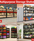 60 Inch Wide Heavy Duty Garage Storage Shelves, 72 Inch Tall Metal Racking System That Holds Up To 3000 Pounds Per Shelf, shown in warehouse, kitchen, shop, and living room