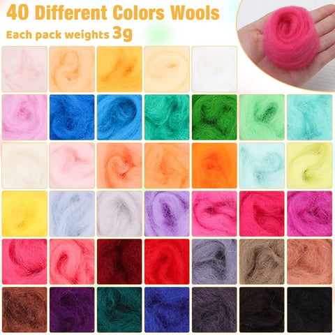Needle Felting Starter Kit With 40 Color Wool Roving 3 Grams Each For Felted Animals And DIY Wool Crafts Complete Tool Set