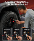 Digital Tire Pressure Gauge With Inflator, Heavy Duty 3 To 250 PSI Range, used on a truck tire