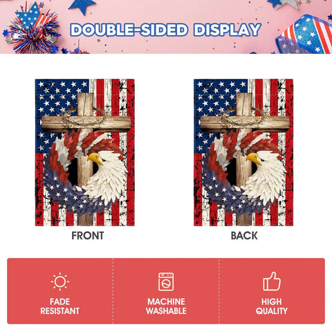 Patriotic Stars And Stripes Eagle Wreath Garden Flag 12x18 Inch Double Sided Outdoor Flag with watercolor eagle design.