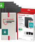 HEPA Air Purifier Replacement Filter Kit with 1 R filter and 4 A carbon pre-cut filters, Honeywell packaging displayed.