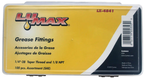 100 Piece Grease Fitting Assortment Set SAE One Quarter Inch Twenty Eight Taper And One Eighth Inch PTF Heavy Wall Zinc Plated