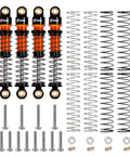 Set of 45mm aluminum threaded oil shock absorbers for one twenty fourth FCX24 and FMS RC cars, includes springs and screws.