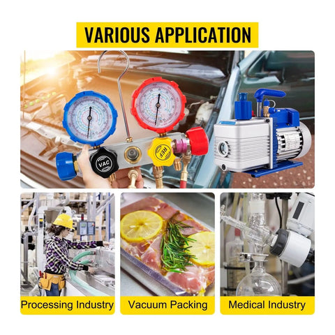 KGKGK Single Stage Vacuum Pump, 4.8 CFM AC Refrigerant Recovery Tool With Gauges For HVAC Air Conditioning And Auto Maintenance. Die-Cast Aluminum Housing, Low Noise, Thermal Protection. Heavy Duty Vibes