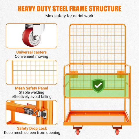 Heavy Hitter Forklift Safety Cage And Man Basket Tough Two Person Work Platform features heavy duty steel frame and universal casters.