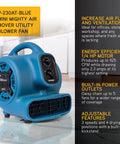 Powerful Quarter HP Centrifugal Air Mover Beast Delivers 925 CFM To Dry Carpets, Floors, Upholstery Fast in blue with controls