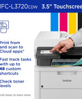Go To Wireless Color Laser Printer With Scanner, Copier And Fax auto duplex 250 sheet capacity shown with touchscreen
