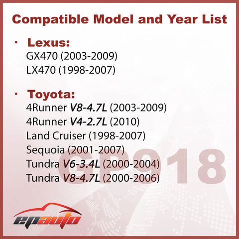 Compatible models list for Go-To Engine Air Filter Replacement For Toyota 4Runner V8 And Tundra 3.4L/4.7L Land Cruiser Sequoia Lexus GX470 LX470 CA8918