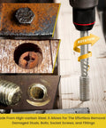 Close-up of 18 Piece Screw Extractor Set With Left Hand Drill Bits In Cobalt 6542 HSS Steel for removing broken bolts and screws.