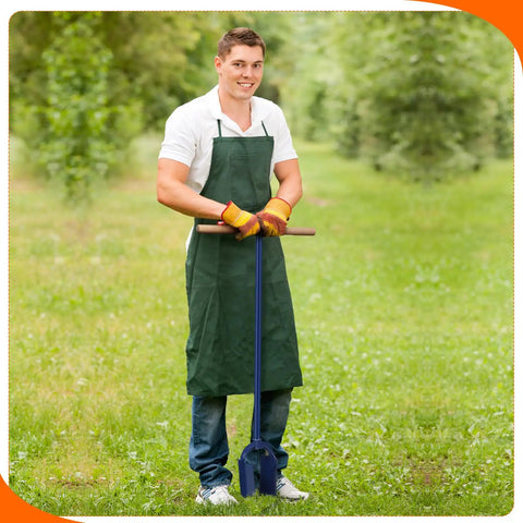 Man holding Heavy Duty Hand Auger Post Hole Digger 6 Inch By 46 Inch With Non Slip Hardwood T Handle Built Tough For Fence Posts Planting Trees