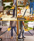 Cordless Leaf Blower With DeWalt 20V Battery 200 CFM Variable Speed Includes Two 3Ah Batteries And Charger Powerful Yard Care Tool used on patio, driveway, deck, and garage