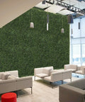 Modern lobby with 12 Pack 10 By 10 Inch Boxwood Panels Artificial Grass Wall Backdrop for Indoor Outdoor Gardens Fences and Backyards