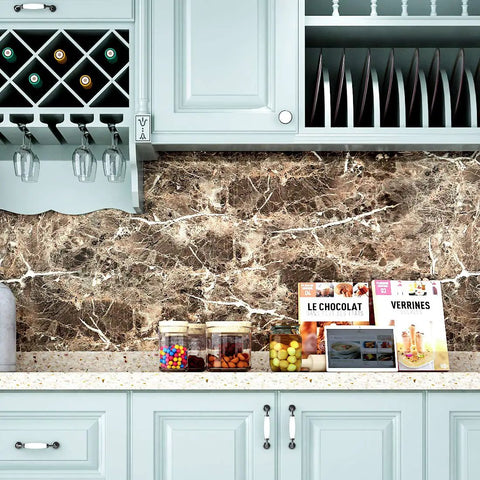 Extra Wide 36 Inch By 160 Inch Light Emperador Marble Contact Paper Peel And Stick for kitchen worktops waterproof.