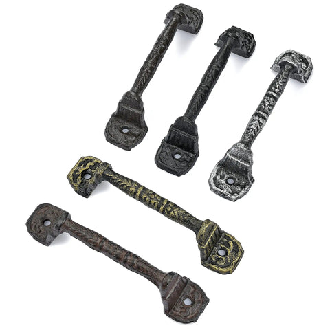 Four Pack Cast Iron Sliding Barn Door Handles 5.51 Inch Dark Brown Vintage Metal Pulls For Outdoor Fence Gate Cabinet Drawer Closet Garage