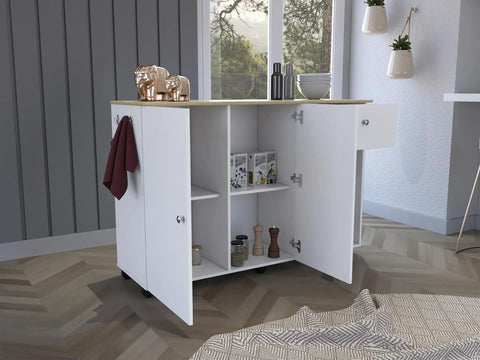 Smooth Rolling Kitchen Island With Locking Casters Ample Drawer Double Door Cabinet Shelving Towel Hook Portable Cart Dead Simple Setup Game Changer Home Multicolor