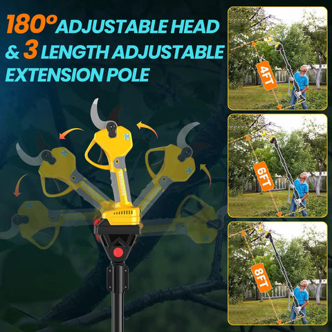 Cordless Electric Pruning Shears And 2-In-1 Pole Pruner With 8Ft Extendable Reach Up To 14Ft No Cord Convenience in use