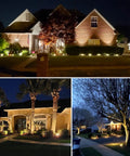 Houses illuminated by Ultra Bright 12W LED Landscape Lights Low Voltage 12V Waterproof Garden Pathway Spotlights at night