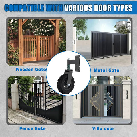 Beefy Heavy Duty Gate Wheels For Metal Tube Gates 6 Inch And 8 Inch Rubber Wheels With Shock Absorbing Springs 360 Degree Silent Roll Supports Up To 600 Lb No Sag Gates On Wooden Or Metal Doors