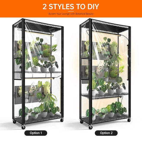 Indoor Greenhouse Cabinet With Pegboards And Four 96W Full Spectrum Grow Lights For Indoor Plants Foliage, Removable Pegboards, Staggered Shelves For Trailing Plants, Efficient Grow Setup, Measures 29.5 By 13.8 By 59 Inches