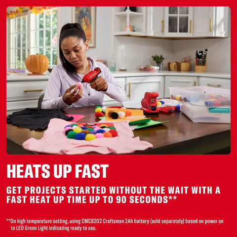 Woman using V20 Mini Cordless Hot Glue Gun With LED Light And Sticks Set on craft project in home kitchen