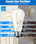 Energy Star certified 10 Pack Vintage Edison LED Bulbs E26 Dimmable 5.5W 60W Equiv Daylight White 5000K ST19 Clear Glass High Brightness