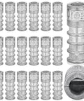25 Pack Lag Shield Concrete Anchors 3/8 By 1-3/4 Inch Heavy Duty Beefy Zinc Alloy Masonry Anchors in rows, detailed view of ridges.