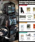Vehicle IFAK Trauma Kit With CAT Tourniquet, Black Tactical First Aid Kit in MOLLE Pouch attached to car headrest