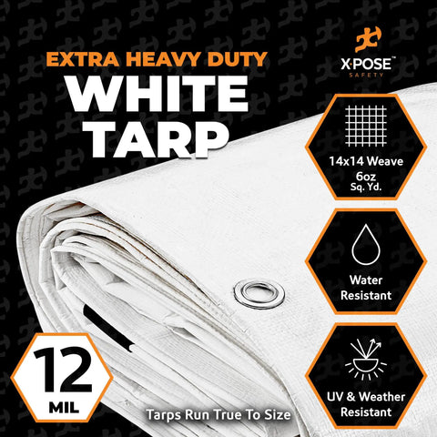 Heavy Duty White Poly Tarp 10 By 30 Feet Multipurpose Protective Cover Waterproof Weatherproof Rip And Tear Resistant Extra Thick 12 Mil
