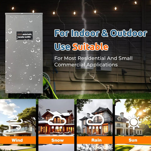200 Amp Automatic Transfer Switch With Power Management For Whole Home Backup Power, Seamless Outage Switchover, Service Entrance Rated, NEMA 3R Aluminum Enclosure, Heavy Duty Home Load Handling, Easy To Install
