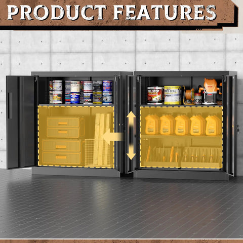 Metal Storage Cabinets 36 Inch Locking Cabinet With Doors And Adjustable Shelves For Home Office Kitchen And Garage Black Steel