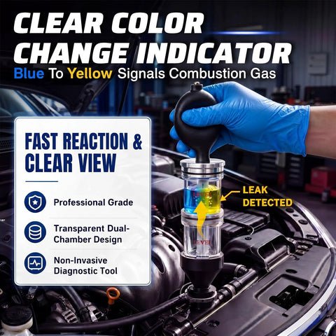 Dual Chamber Head Gasket Tester Kit With 8.5oz Testing Fluid For Gas And Diesel Engines, Color Change Indicator, Quick Leak Diagnostics, Over 50 Tests Per Bottle, Car Truck Repair Tool For Pros And DIYers in engine bay