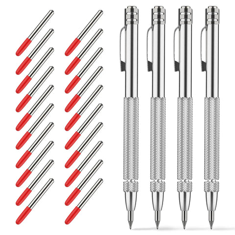 4 Pack Tungsten Carbide Scriber Tool Set With Magnet, Pro Grade Metal Engraving Pen, 20 Replacement Tips, Durable Aluminum Handle