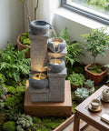 4-Tier Outdoor Water Fountain with Cascading Bowls, 23 Inch Tall, Warm LED Lights, Submersible Pump for Patio Garden