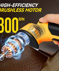 Heavy Duty Electric Box Cutter With 3000Mah Rechargeable Battery And Four Sharp Blades shown with brushless motor at 300 RPM cutting leather.