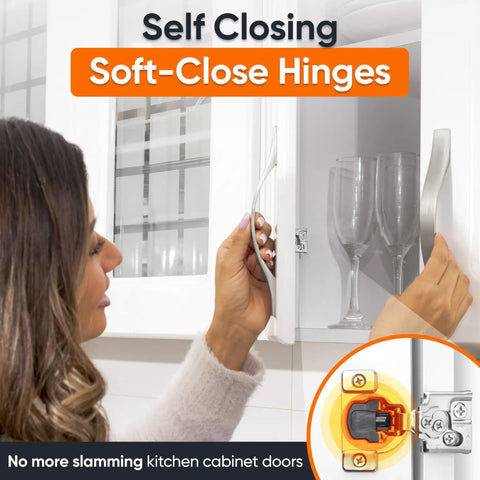 Soft Close Cabinet Hinges 6 Pack For One-Half Inch Overlay Face Frame Cabinets Stainless Steel Self-Closing Concealed Hinges