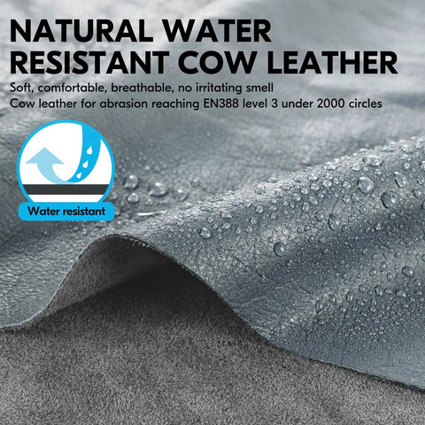 Natural water resistant cow leather for Rugged Leather Heavy Duty Work Gloves For Pros Mechanic Grade Water Resistant Impact And Anti Vibration Protection Multi Purpose Hand Safety For Construction Carpentry Driving And DIY Gray Large