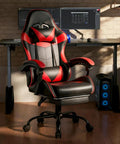 Ergonomic Gaming Chair With Footrest And Lumbar Support, Height Adjustable Office Chair, Red And Black Color in a gaming setup