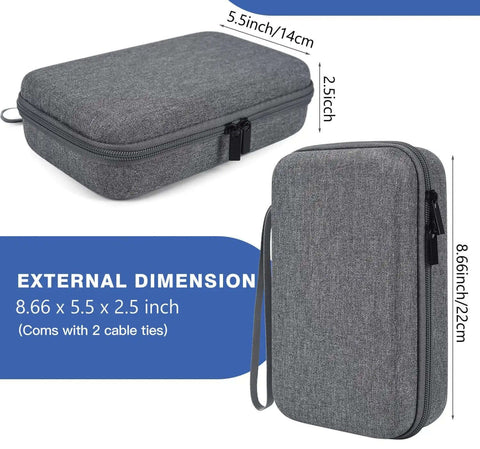 Built Like A Beast Electronic Organizer Travel Case For MacBook Power Adapters Cables Power Bank SD Cards Hard Drives Waterproof Shockproof Gear Hauler Carry Bag Grey dimensions shown with zipper and handle.